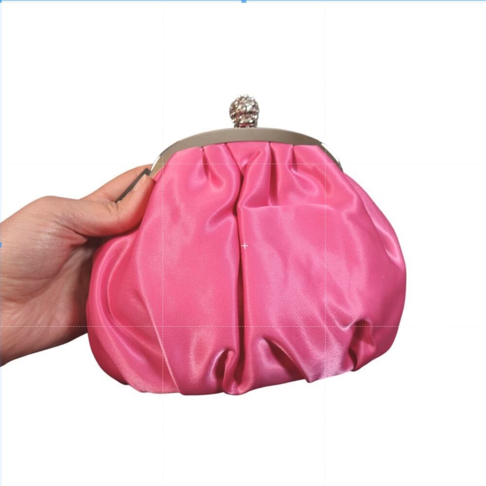 Pink Satin Clutch NWT Jeweled Handle Crossbody Chain Glam Bag